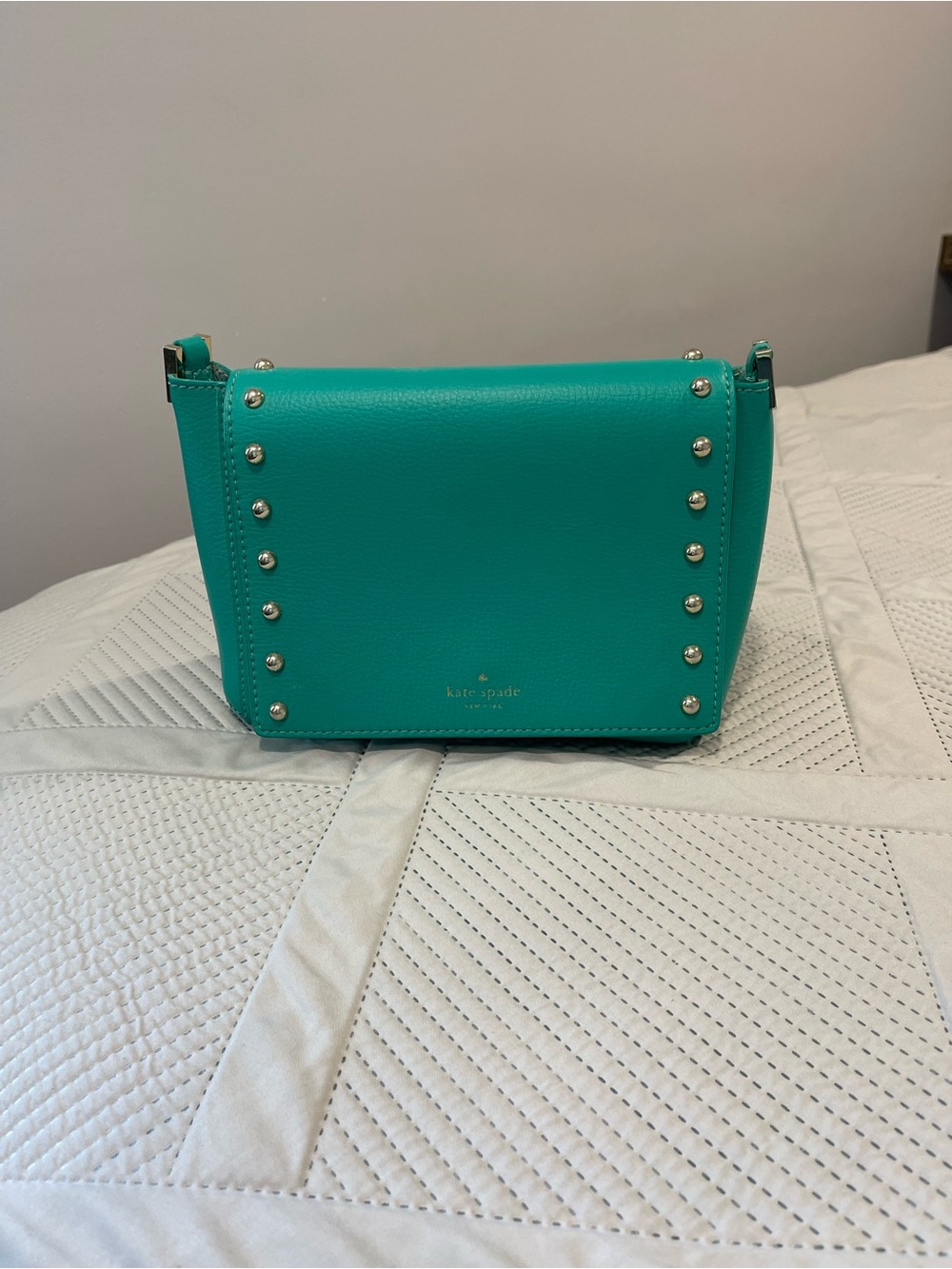 kate spade Teal Leather Crossbody Bag with Silver Studs